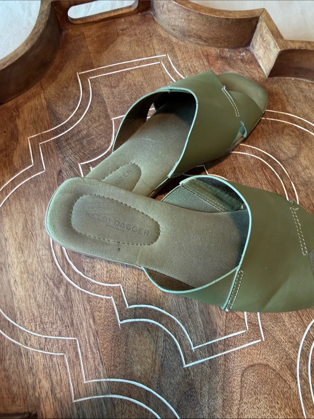 Kelsi Dagger Olive Green Cross-Band Slide Sandals